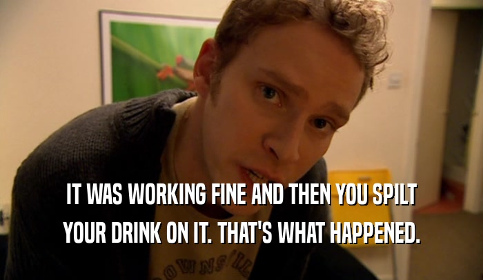 IT WAS WORKING FINE AND THEN YOU SPILT YOUR DRINK ON IT. THAT'S WHAT HAPPENED. 