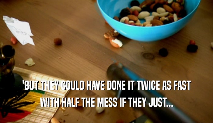 'BUT THEY COULD HAVE DONE IT TWICE AS FAST
 WITH HALF THE MESS IF THEY JUST...
 