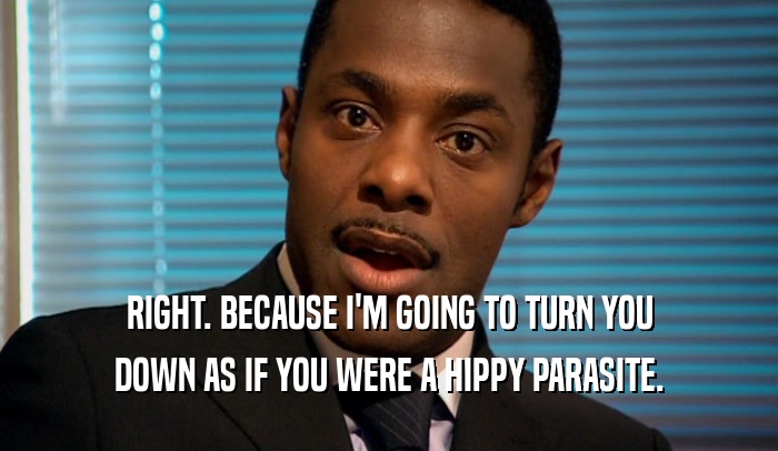 RIGHT. BECAUSE I'M GOING TO TURN YOU DOWN AS IF YOU WERE A HIPPY PARASITE. 