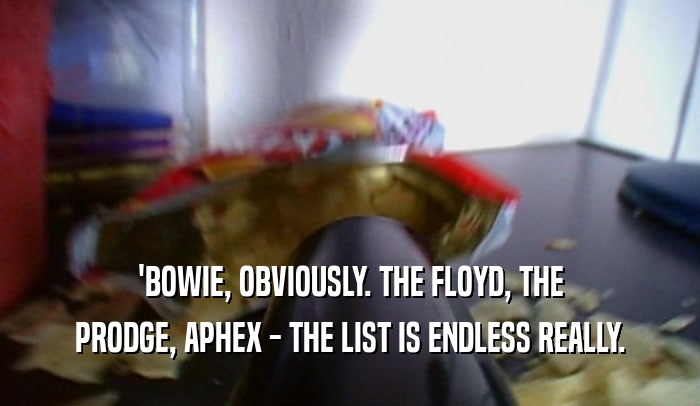 'BOWIE, OBVIOUSLY. THE FLOYD, THE PRODGE, APHEX - THE LIST IS ENDLESS REALLY. 