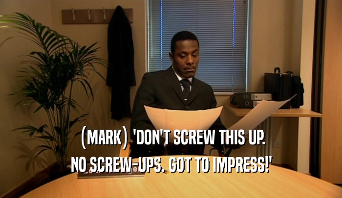 (MARK) 'DON'T SCREW THIS UP. NO SCREW-UPS. GOT TO IMPRESS!' 