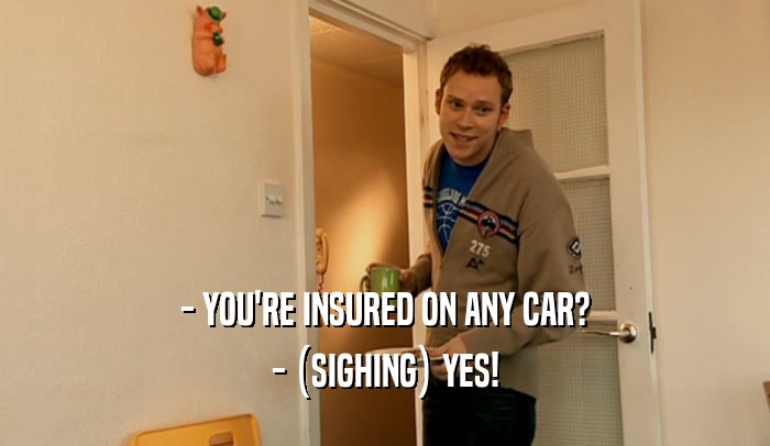- YOU'RE INSURED ON ANY CAR? - (SIGHING) YES! 