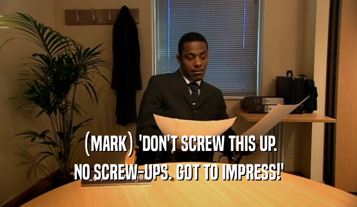 (MARK) 'DON'T SCREW THIS UP. NO SCREW-UPS. GOT TO IMPRESS!' 