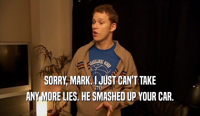 SORRY, MARK. I JUST CAN'T TAKE ANY MORE LIES. HE SMASHED UP YOUR CAR. 