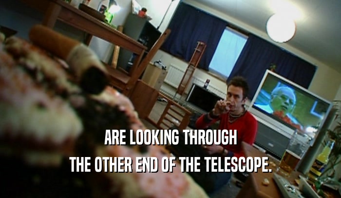 ARE LOOKING THROUGH THE OTHER END OF THE TELESCOPE. 