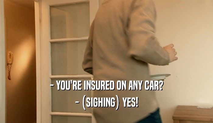 - YOU'RE INSURED ON ANY CAR? - (SIGHING) YES! 