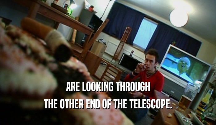 ARE LOOKING THROUGH THE OTHER END OF THE TELESCOPE. 