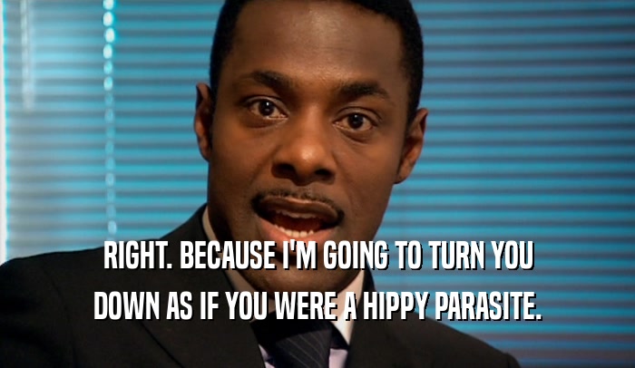 RIGHT. BECAUSE I'M GOING TO TURN YOU DOWN AS IF YOU WERE A HIPPY PARASITE. 
