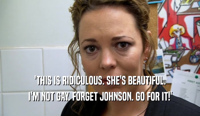 'THIS IS RIDICULOUS. SHE'S BEAUTIFUL. I'M NOT GAY. FORGET JOHNSON. GO FOR IT!' 