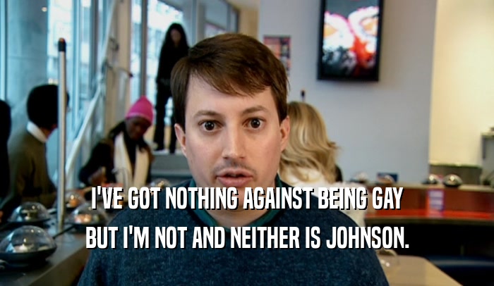 I'VE GOT NOTHING AGAINST BEING GAY BUT I'M NOT AND NEITHER IS JOHNSON. 