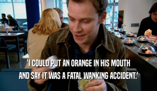 'I COULD PUT AN ORANGE IN HIS MOUTH AND SAY IT WAS A FATAL WANKING ACCIDENT.' 