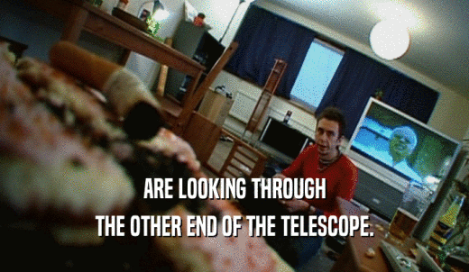 ARE LOOKING THROUGH THE OTHER END OF THE TELESCOPE. 