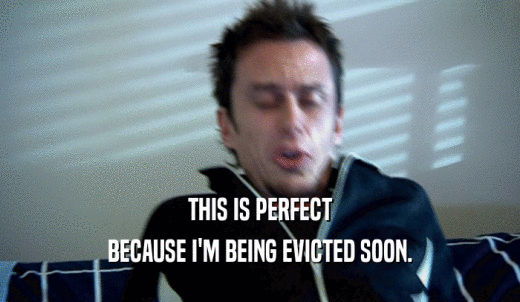 THIS IS PERFECT BECAUSE I'M BEING EVICTED SOON. 