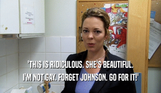 'THIS IS RIDICULOUS. SHE'S BEAUTIFUL. I'M NOT GAY. FORGET JOHNSON. GO FOR IT!' 