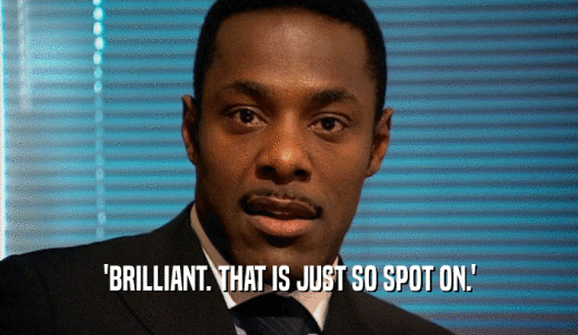 'BRILLIANT. THAT IS JUST SO SPOT ON.'  