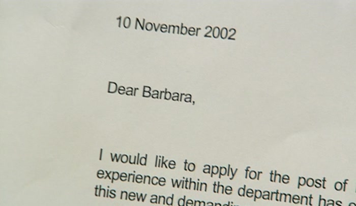 'APPLICATION LETTER TO...? SHE DID IT. SHE STIFFED ME. 