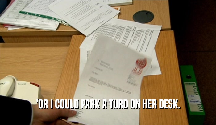 'OR I COULD PARK A TURD ON HER DESK.  