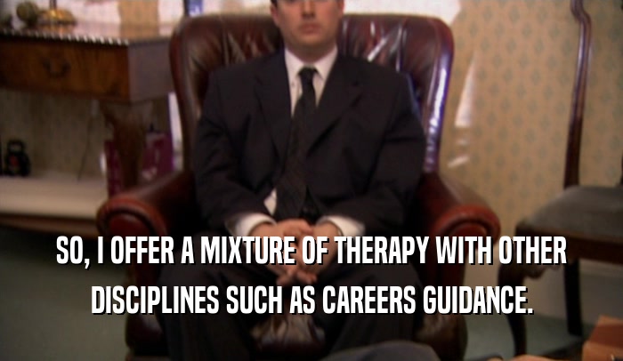 SO, I OFFER A MIXTURE OF THERAPY WITH OTHER DISCIPLINES SUCH AS CAREERS GUIDANCE. 