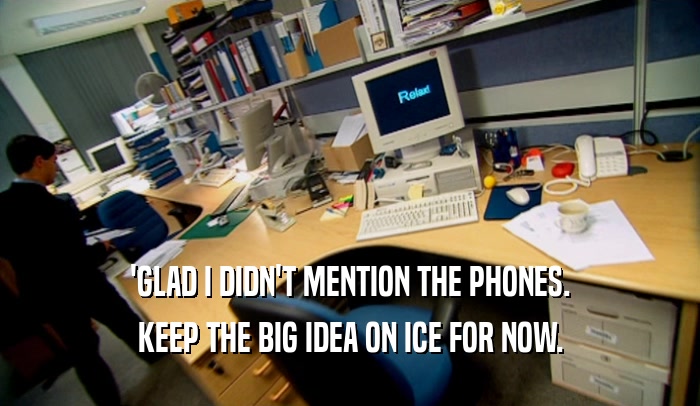 'GLAD I DIDN'T MENTION THE PHONES. KEEP THE BIG IDEA ON ICE FOR NOW. 