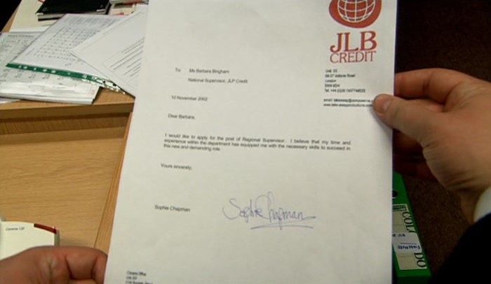 'APPLICATION LETTER TO...? SHE DID IT. SHE STIFFED ME. 
