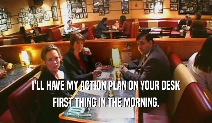 I'LL HAVE MY ACTION PLAN ON YOUR DESK
 FIRST THING IN THE MORNING.
 