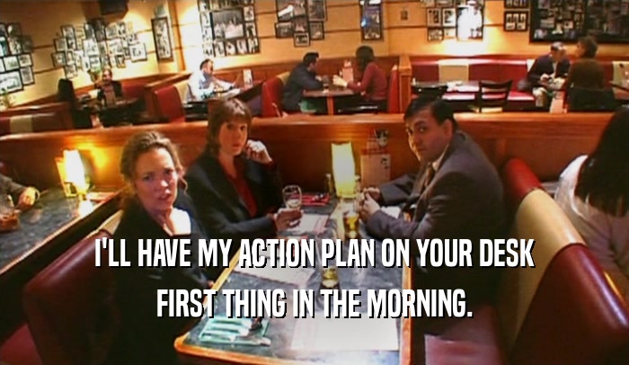 I'LL HAVE MY ACTION PLAN ON YOUR DESK FIRST THING IN THE MORNING. 