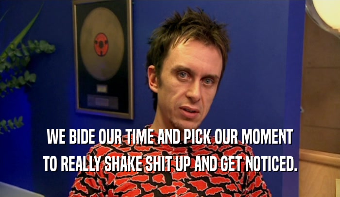 WE BIDE OUR TIME AND PICK OUR MOMENT TO REALLY SHAKE SHIT UP AND GET NOTICED. 