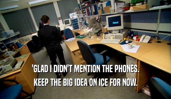 'GLAD I DIDN'T MENTION THE PHONES. KEEP THE BIG IDEA ON ICE FOR NOW. 
