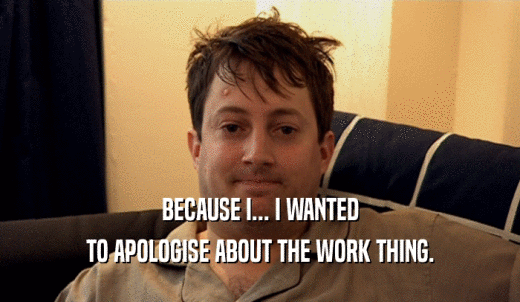 BECAUSE I... I WANTED TO APOLOGISE ABOUT THE WORK THING. 