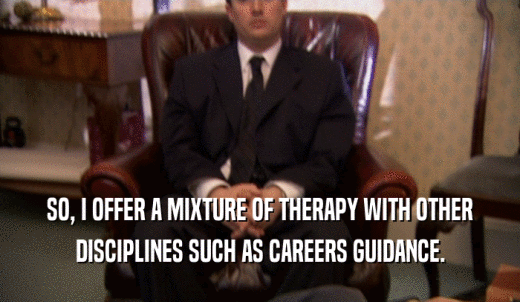 SO, I OFFER A MIXTURE OF THERAPY WITH OTHER DISCIPLINES SUCH AS CAREERS GUIDANCE. 