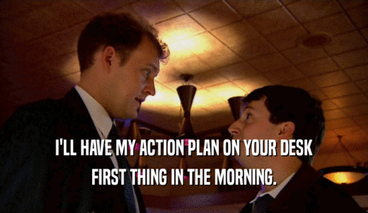 I'LL HAVE MY ACTION PLAN ON YOUR DESK FIRST THING IN THE MORNING. 