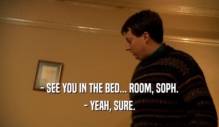 - SEE YOU IN THE BED... ROOM, SOPH. - YEAH, SURE. 