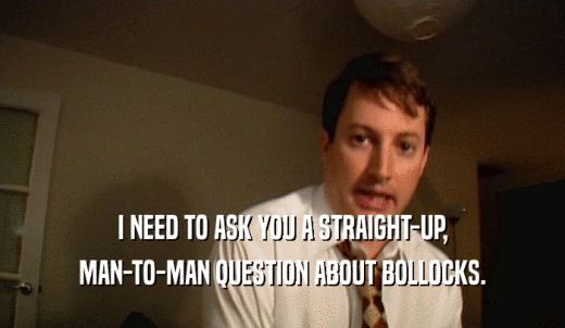 I NEED TO ASK YOU A STRAIGHT-UP, MAN-TO-MAN QUESTION ABOUT BOLLOCKS. 