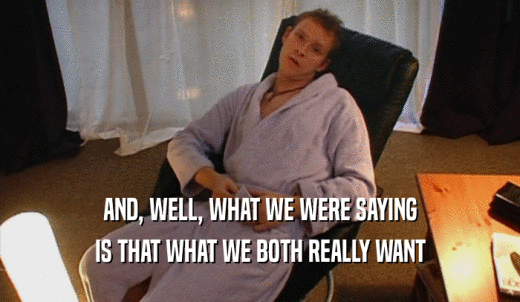 AND, WELL, WHAT WE WERE SAYING IS THAT WHAT WE BOTH REALLY WANT 