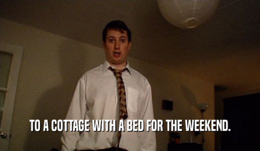 TO A COTTAGE WITH A BED FOR THE WEEKEND.  
