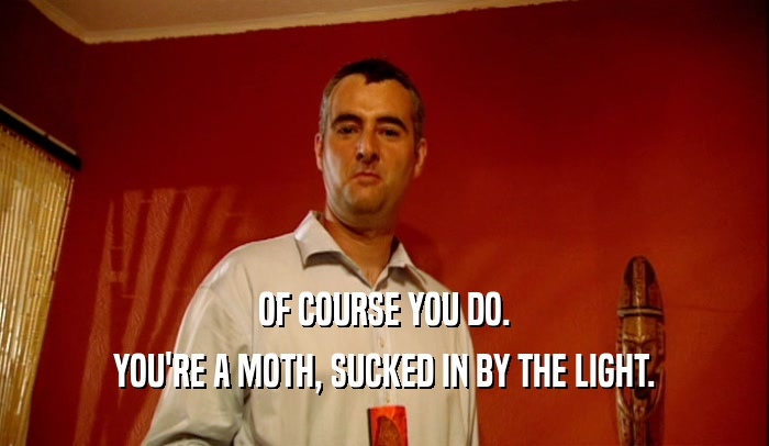 OF COURSE YOU DO. YOU'RE A MOTH, SUCKED IN BY THE LIGHT. 