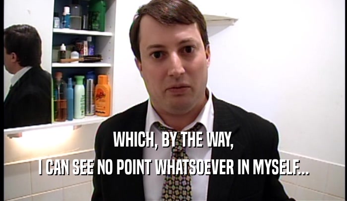 WHICH, BY THE WAY, I CAN SEE NO POINT WHATSOEVER IN MYSELF... 