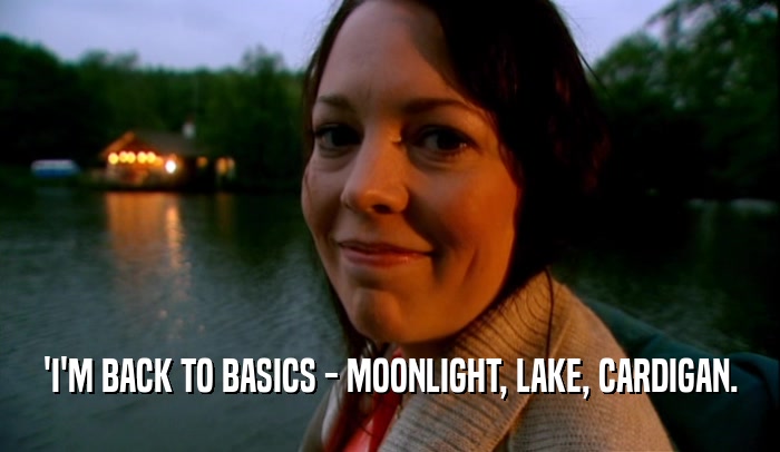 'I'M BACK TO BASICS - MOONLIGHT, LAKE, CARDIGAN.  