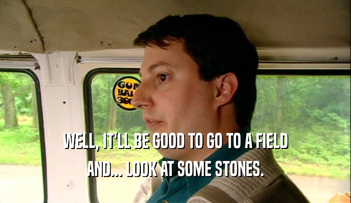 WELL, IT'LL BE GOOD TO GO TO A FIELD AND... LOOK AT SOME STONES. 