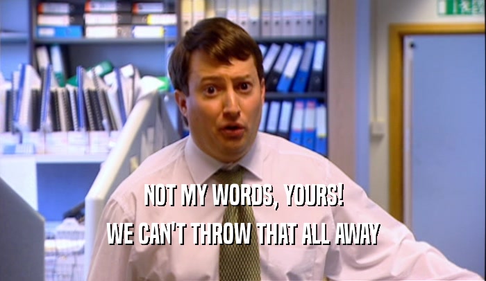 NOT MY WORDS, YOURS! WE CAN'T THROW THAT ALL AWAY 