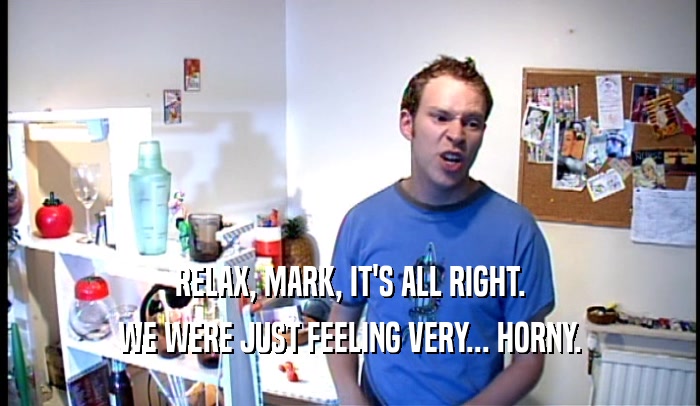 RELAX, MARK, IT'S ALL RIGHT.
 WE WERE JUST FEELING VERY... HORNY.
 