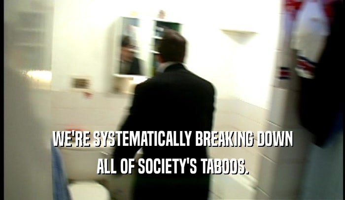 WE'RE SYSTEMATICALLY BREAKING DOWN ALL OF SOCIETY'S TABOOS. 