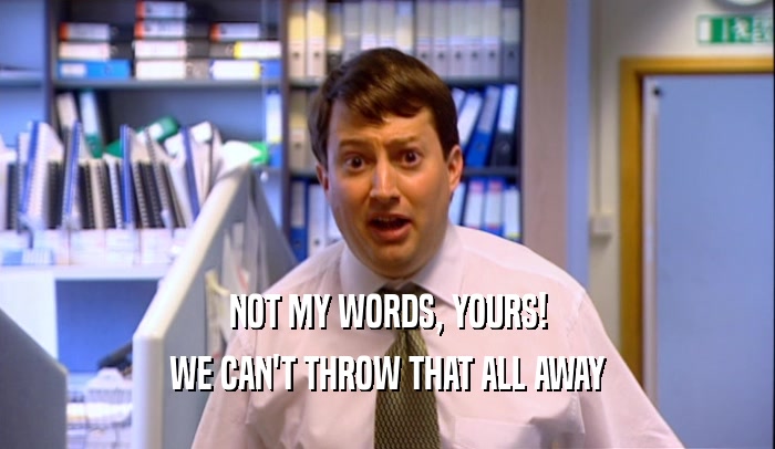 NOT MY WORDS, YOURS! WE CAN'T THROW THAT ALL AWAY 
