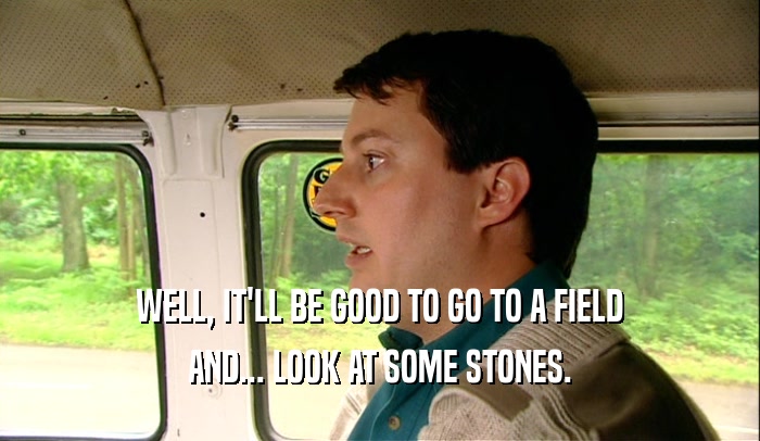 WELL, IT'LL BE GOOD TO GO TO A FIELD AND... LOOK AT SOME STONES. 