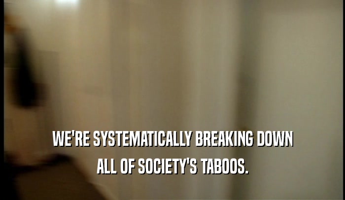 WE'RE SYSTEMATICALLY BREAKING DOWN ALL OF SOCIETY'S TABOOS. 