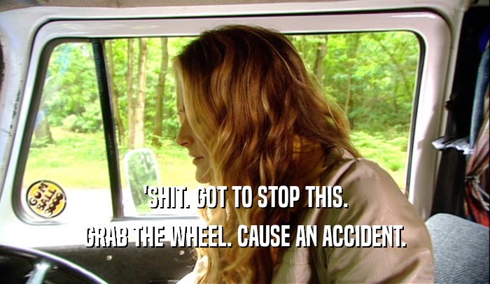 'SHIT. GOT TO STOP THIS. GRAB THE WHEEL. CAUSE AN ACCIDENT. 
