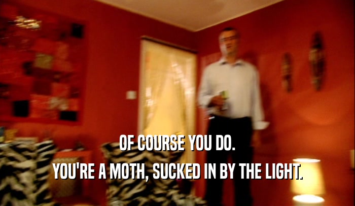 OF COURSE YOU DO. YOU'RE A MOTH, SUCKED IN BY THE LIGHT. 