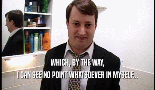 WHICH, BY THE WAY, I CAN SEE NO POINT WHATSOEVER IN MYSELF... 