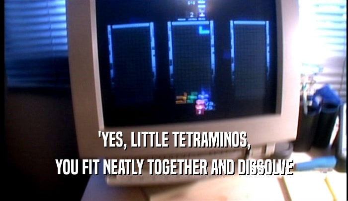 'YES, LITTLE TETRAMINOS, YOU FIT NEATLY TOGETHER AND DISSOLVE 