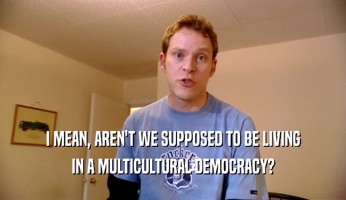 I MEAN, AREN'T WE SUPPOSED TO BE LIVING
 IN A MULTICULTURAL DEMOCRACY?
 